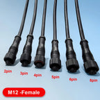 5Pairs M12 Small Metal Head Black Waterproof IP67 2 3 4 5 6 8Pin Cable Wire Plug for LED Strips Male and Female  DC Connector