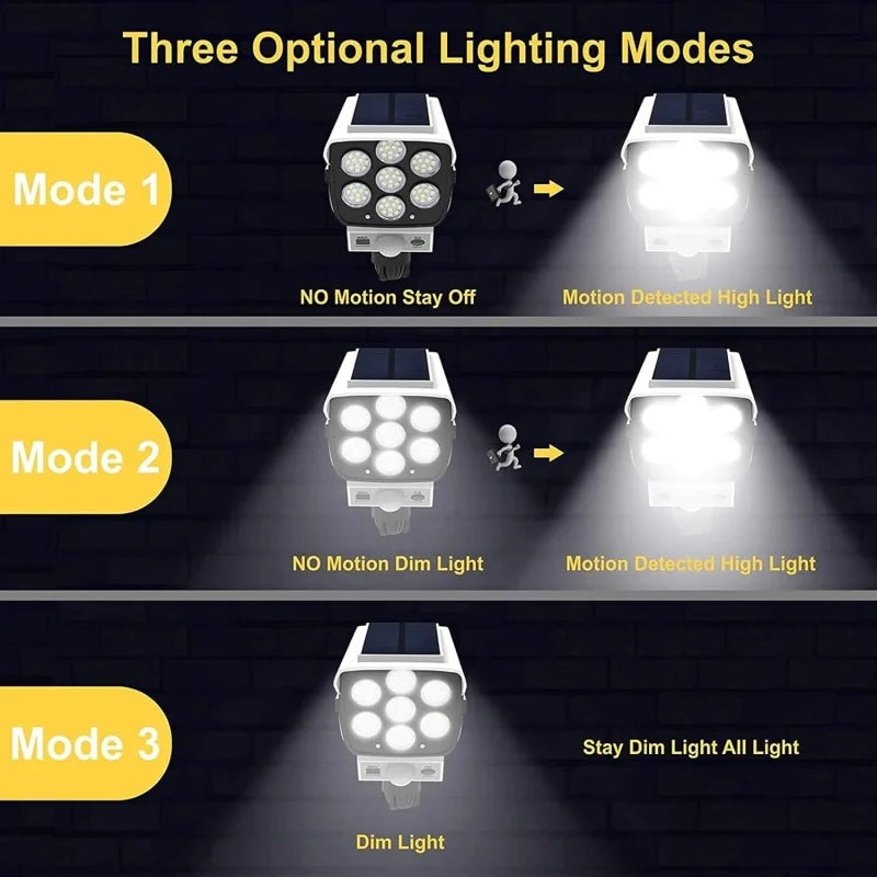 Solar Outdoor Motion Sensor Light 77 LED Spotlight With Waterproof Wireless Fake Security Camera for Porch Garden Patio Driveway