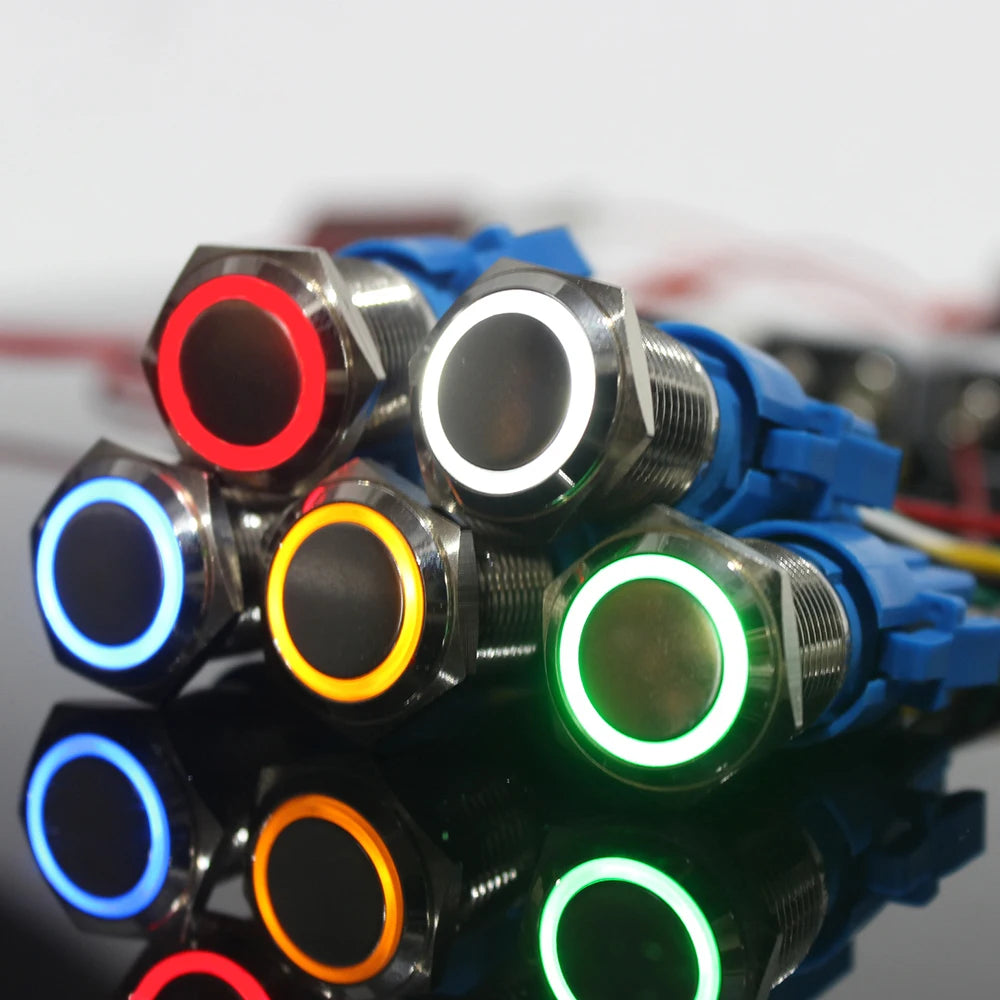 16mm 19mm 22mm double colors LED Metal Push Button Switch Waterproof Lamp Doorbell Car Momentary Latching 12V 24V without socket