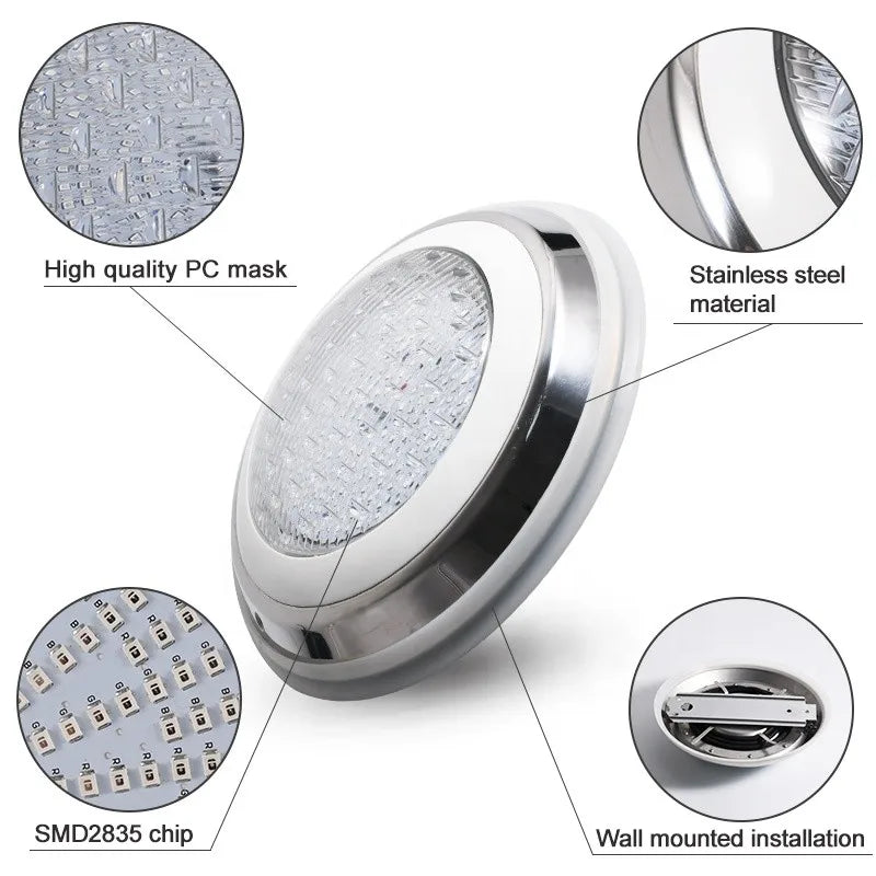 LED Piscina Luz Submersible Lamps Stainless Steel LED Swimming Pool Light IP68 Waterproof 12V Outdoor RGB Underwater Light Pond