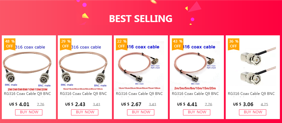 RG316 Coaxial Cable Q9 BNC Male Plug To BNC Male Crimp for RG316 SDI Signal Camera RF Pigtail Soft 50 Ohm Low Loss Copper Brass
