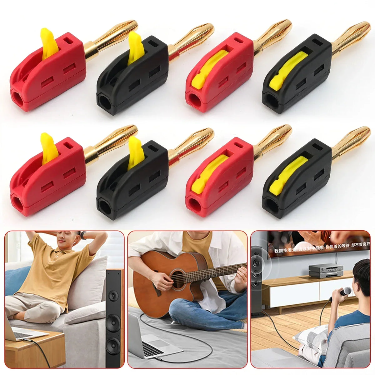 Portable 32A 4mm Banana Plug Solderless Quick Connect High Current Gold-Plated Banana Connectors Audio Copper Speakers Amplifier
