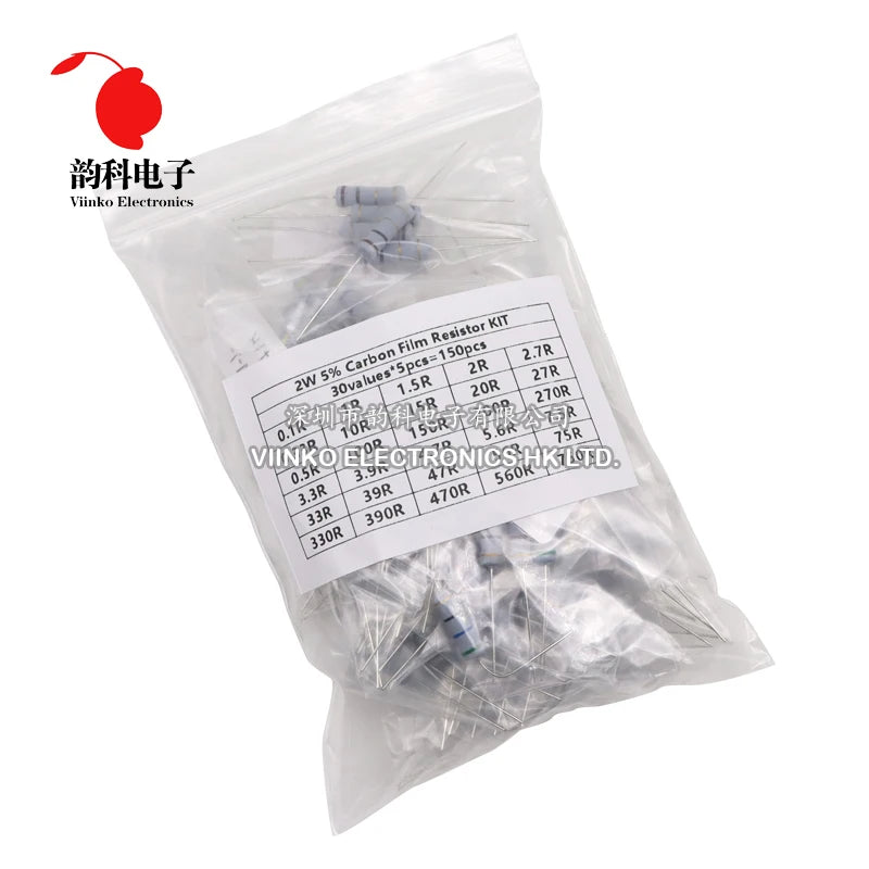 150PCS 300PCS 1W 2W 3W 5W Carbon Film Resistor Assortment Kit 5% Resistance Set 30Kinds 0.1-750 ohm 1K-820K DIY components