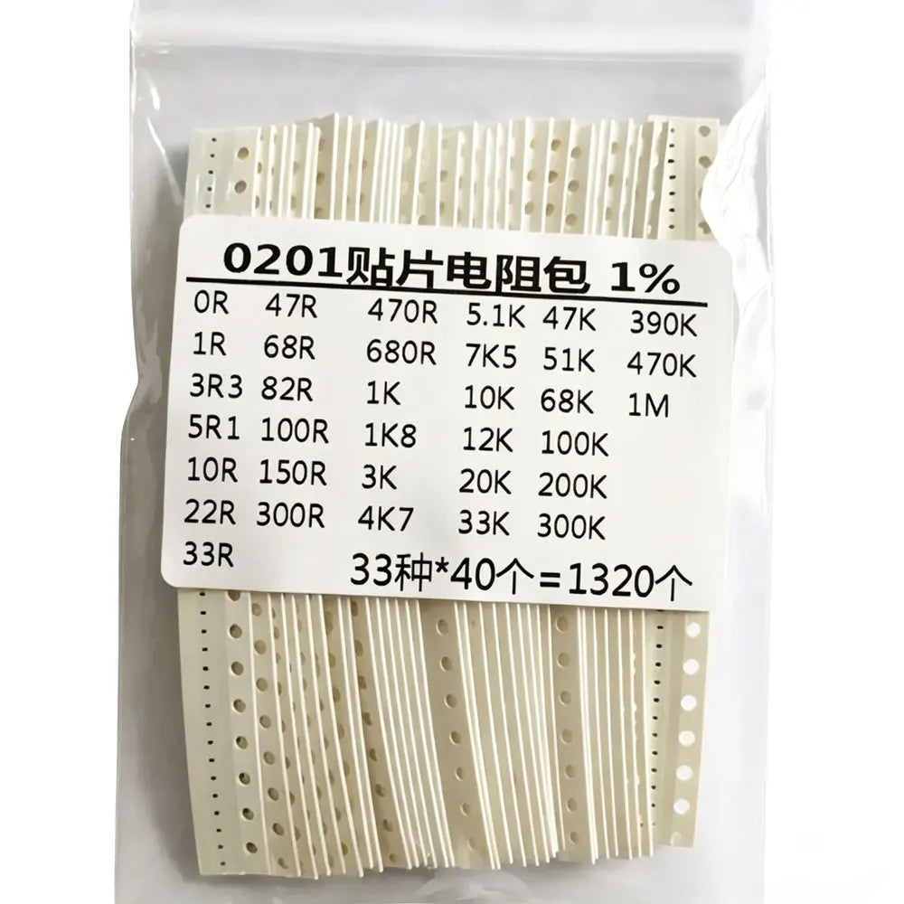 0201 0402 0603 0805 1206 1210 2512 Resistor Kit  33 ValuesX20=660PCS Pack Sample Kit Assorted 1K 10 150R 330 470 1.8 3 4.7k 5.1k
