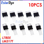 10PCS LM317T LM7805 TO-220 Linear Voltage Regulator Kit, 5V 12V Step Down Power Supply Stabilizer Module