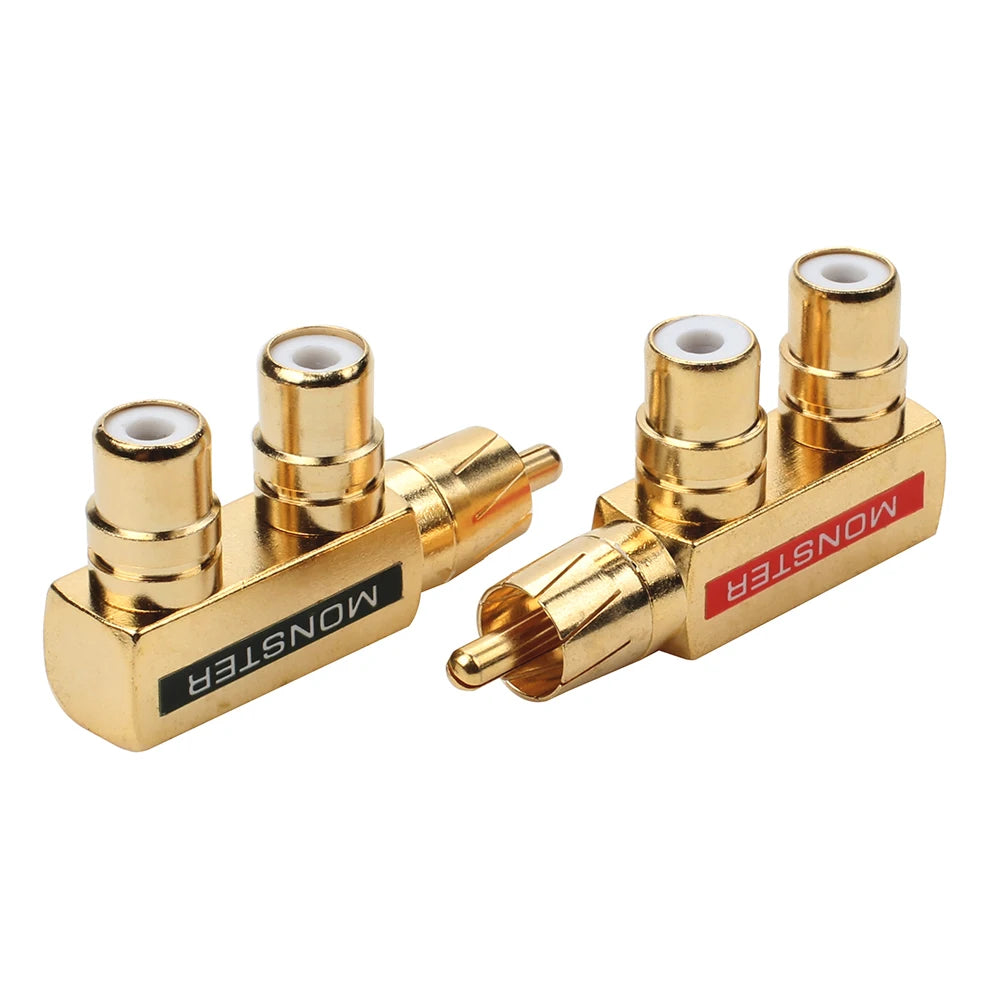 RCA Male To RCA Female Lotus Connector Tee Type 3Way Splitter for AV Audio and Video Converter Adapter Gold Plated Copper Brass