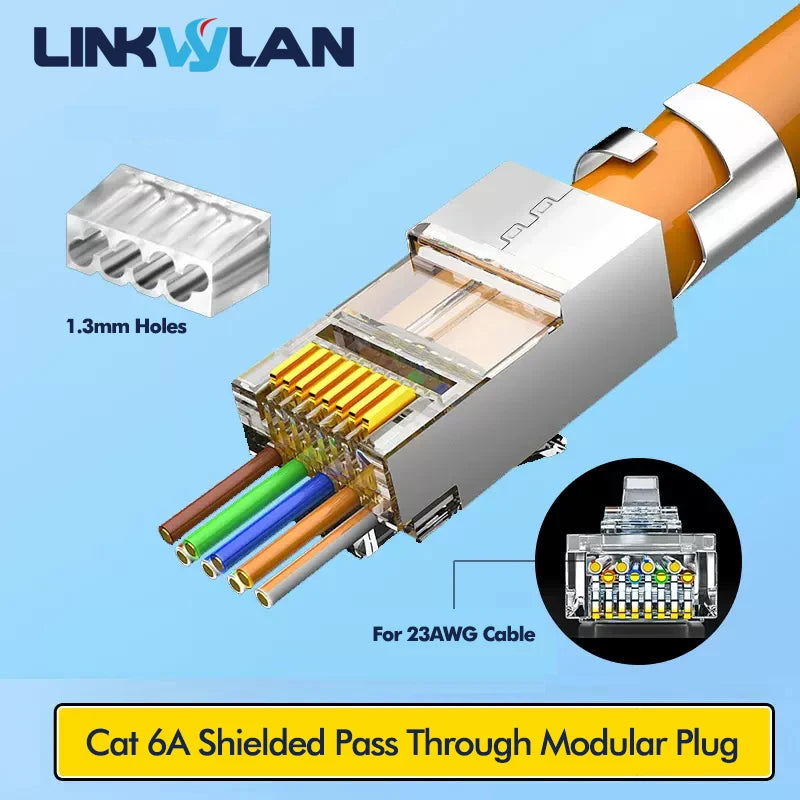 Linkwylan Cat7 Cat6 Cat5e UTP STP Pass Through Plug Network RJ45 Modular Connector 1.1/1.3/1.5mm Holes For Solid Stranded Cables