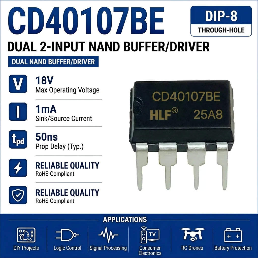 (10 pcs) CD40107BE DIP-8 NAND Gate Dual 2-Input High Voltage Open Drain 3V-18V