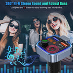 LENCENT FM Transmitter Wireless Bluetooth 5.0 Handsfree Car Kit with Type-C PD 20W+ QC3.0 Fast USB Mp3 Player