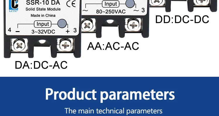 LCTC 1PCS SSR Solid State Relay DC To AC to DC 10A 25A 40A 50A 60A 80A 100A Zero-crossing Relay 3-32VDC