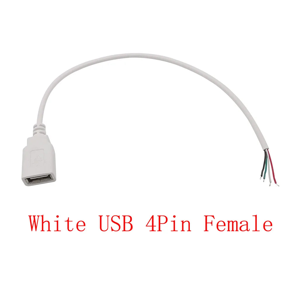 5V USB 2.0 A Male/Female Plug Power Supply Cable 2/4Pin Pigtail Wire Jack Charger Charging Cord Extension Connector DIY 0.3/1/2M