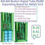 Arduino NANO V3.0 IO Board DC12V/24V RS485 8CH Relay 4-20mA 0-10V Analog Input Opto Isolated Simple PLC Timer Module