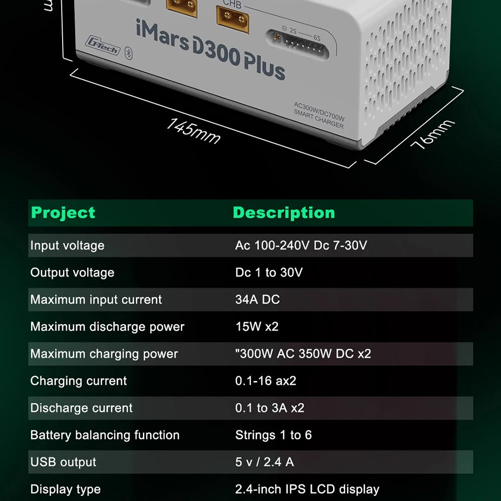 Gens Ace IMARS D300 PLUS Lipo Battery Charger Dual Channel Intelligent Balanced Charger 6S Battery AC300W