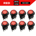 FILN 8PCS 12V 24V 110V 220V Waterproof Rocker Switch 3 Pin LED Lighted ON-OFF Round SPST Toggle Switch for Car Boat Marine PA66