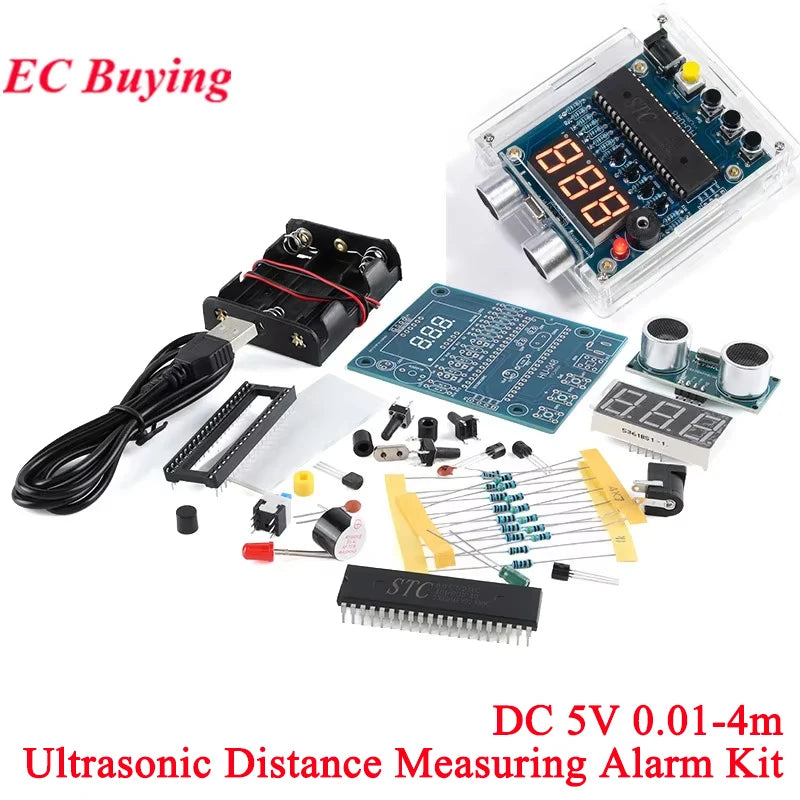 DIY Ultrasonic Rangefinder Kit 0-4M Distance Measuring Car Reverse Radar Alarm 51 Single Chip STC Electronic Welding Parts