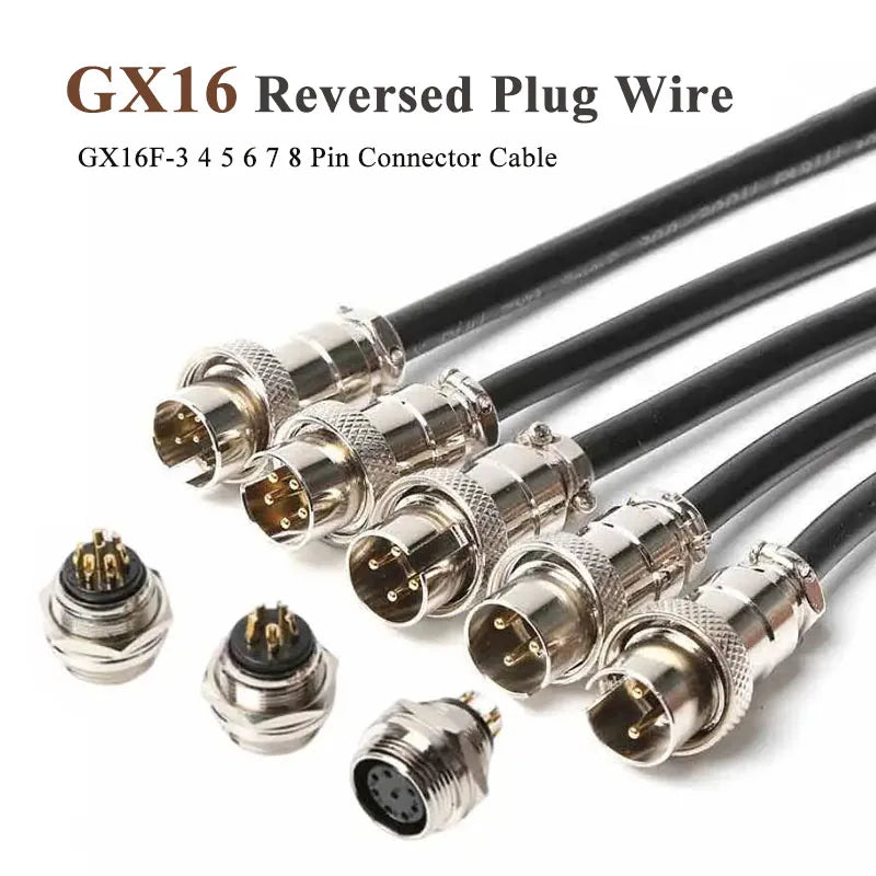 GX16 3 4 5 6 7 8 Pin Connector Cable Pure Copper Gold-plating 16MF GX16F Pin AB Reversed Aviation Plug Socket with Wire 0.3-3M