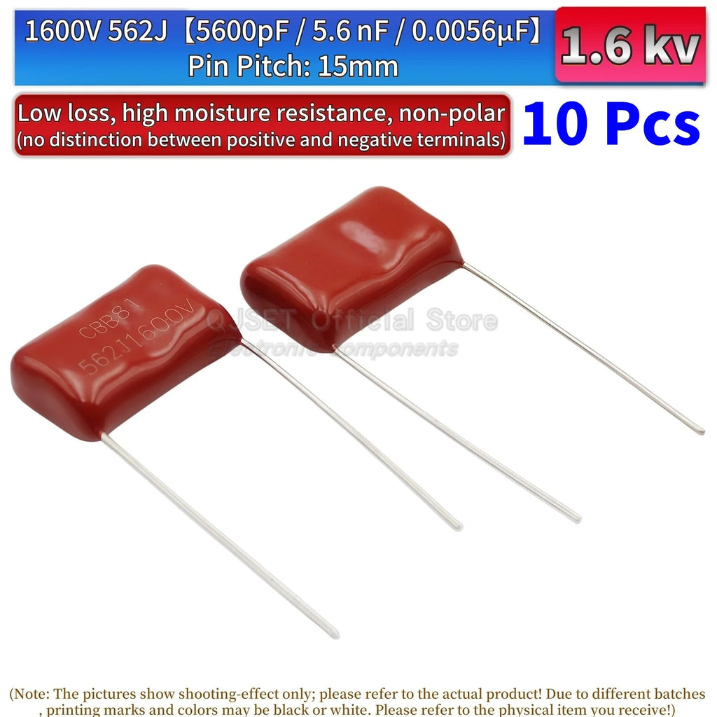 10Pcs CBB81 Metallized Polypropylene Film Capacitors High-Voltage 1.6 kV 1600 V 102j 104j 153 222 332 334 472 474 562 682J 0.1uf