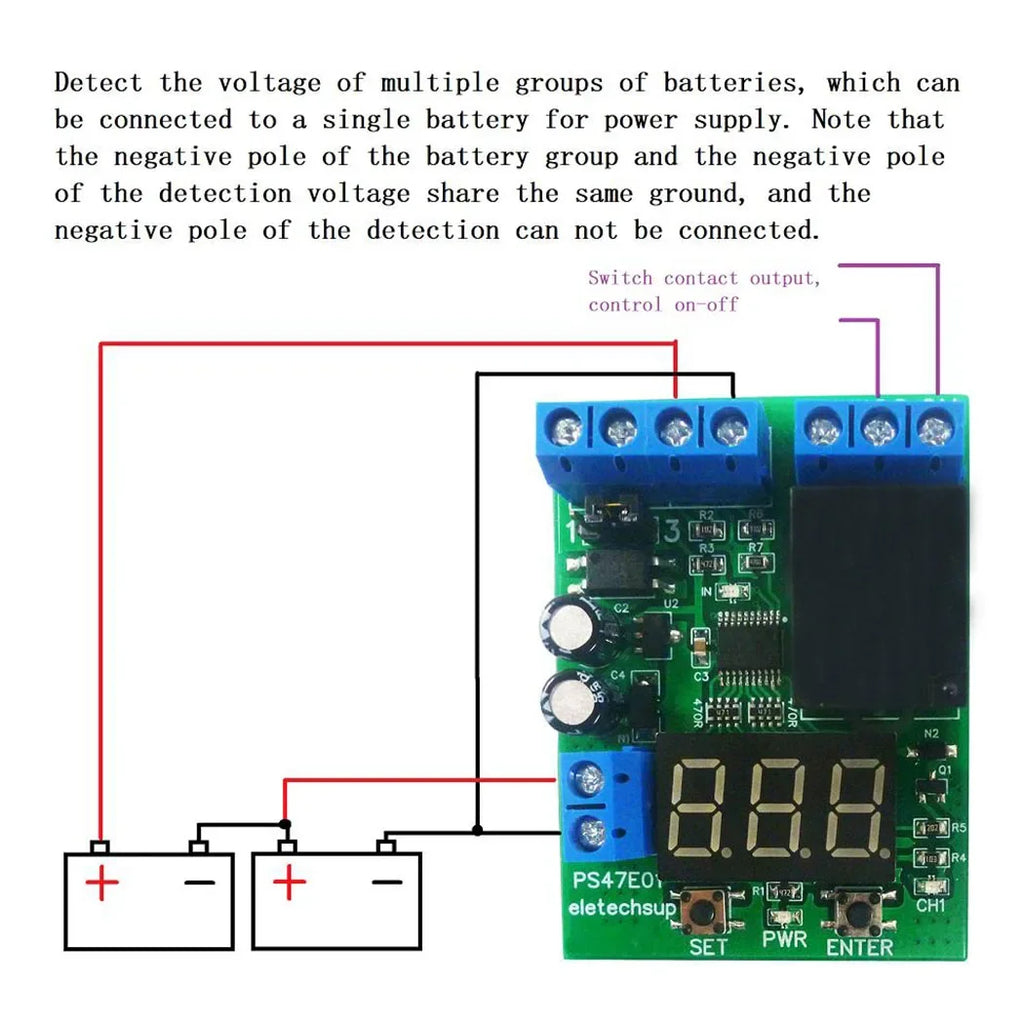 DC 12V 24V LED Digital Relay Switch Control Board Module Relay Module Voltage Detection Charging Discharge Monitor Test