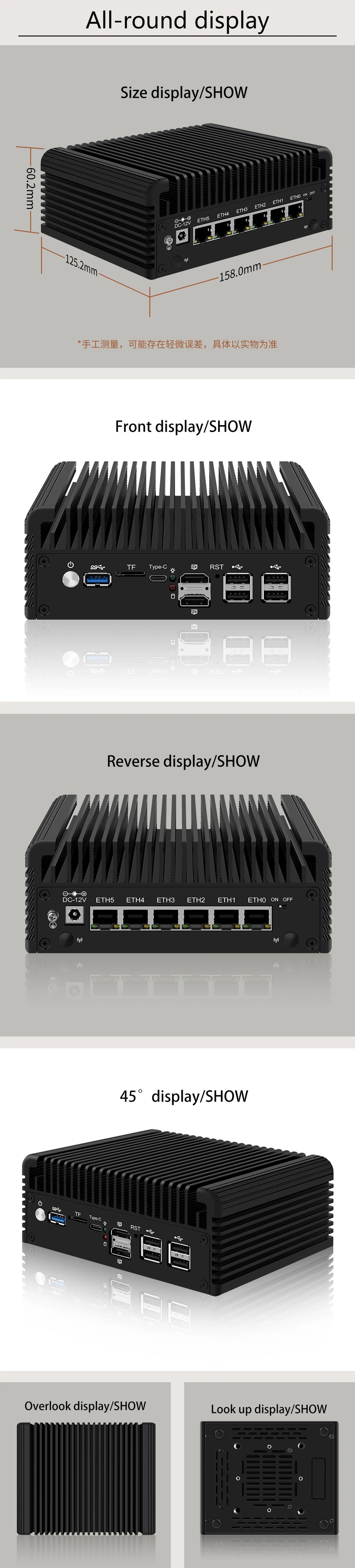 6 LAN 2.5G Firewall Router Intel 3 N355 N200 N150 N97 i226-V Fanless Mini PC DDR5 2xNVMe 1xSATA3.0 2xHD Type-C pfSense OPNsense