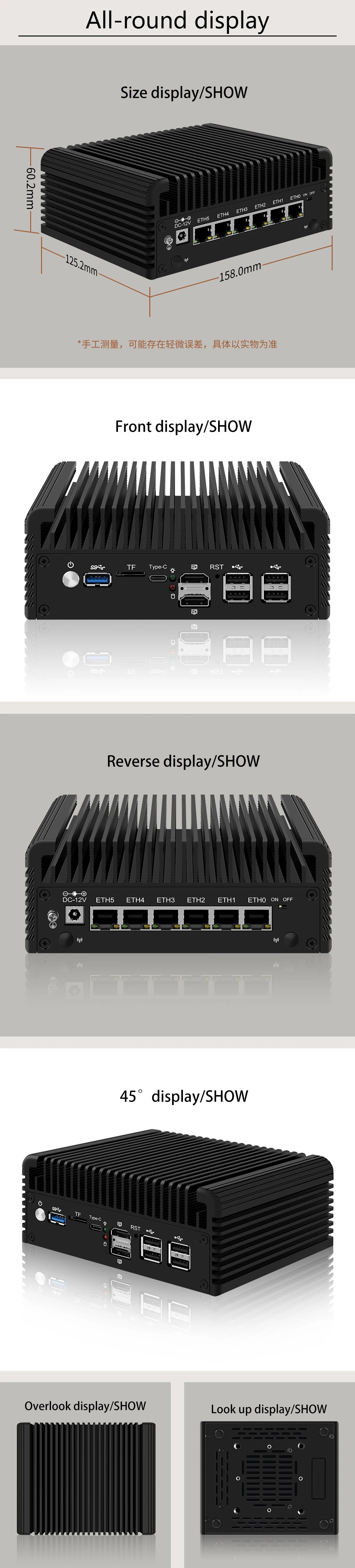 6 LAN 2.5G Firewall Router Intel 3 N355 N200 N150 N97 i226-V Fanless Mini PC DDR5 2xNVMe 1xSATA3.0 2xHD Type-C pfSense OPNsense
