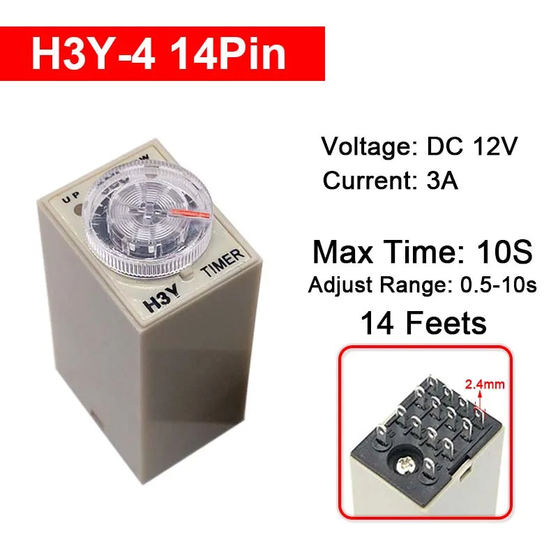 1 Pc H3Y-4 Small Time Delay Relay DC12 24V 14Pin Electricity Delay Type Power-on Delay Rotary Knob 1S/5S/10S/30S/60S/5M/10M/30M