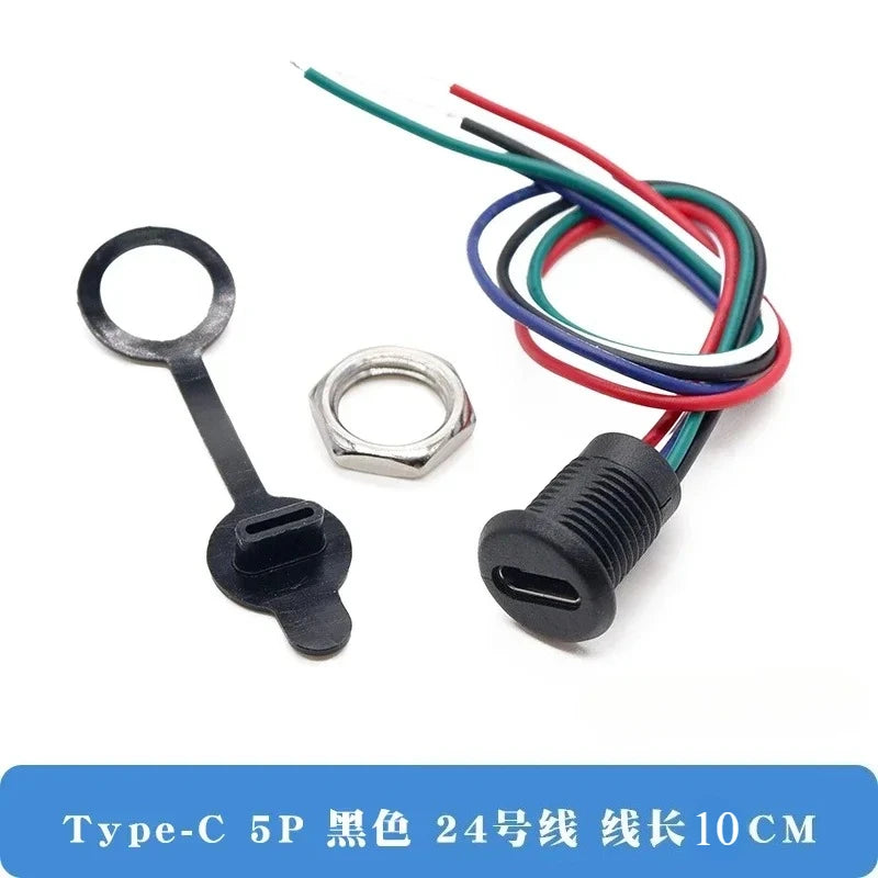 1pcs USB Type C Waterproof Connector Type-C With card buckle Female 3A High Current Fast Charging Jack Port USB-C Charger Plug