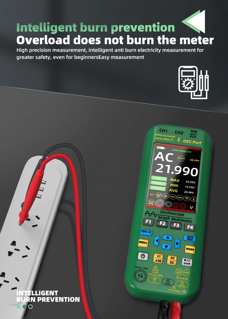BSIDE 4-IN-1 Handheld Oscilloscope Digital Multimeter+Function Signal Generator Dual Channel O7:25MHz/O9:50MHz Current Tester
