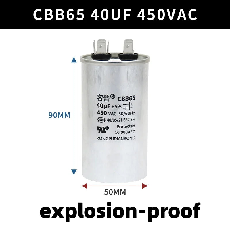 CBB65 450V Motor Capacitor Air Conditioner Compressor Start Capacitor 5uF 6uF 20uF 25uF 30uF 35uF 40uF 45uF 50uF 60uF 70uF