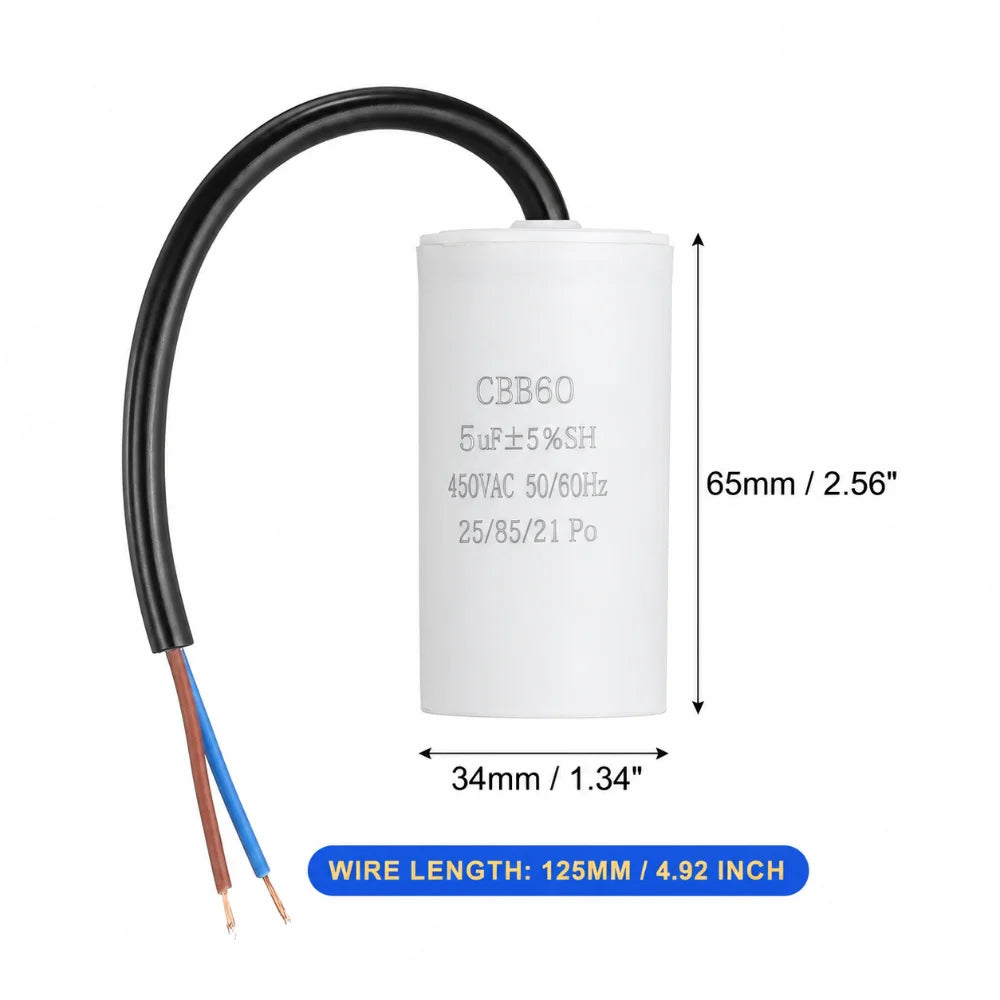 Durable 450V CBB60 Capacitor 50/60Hz 3UF-100UF Start Capacitor Round Motor Run Capacitor