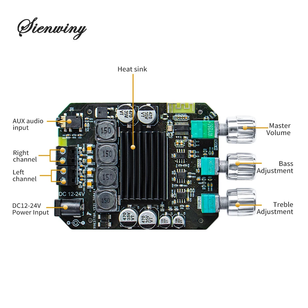 YS-1002T YS-502L Bluetooth 5.0 Audio Amplifier Board 2.0 Channel Stereo Power Amp Module 50W X2 100W X2 AUX Input For DIY Speaker Home Audio