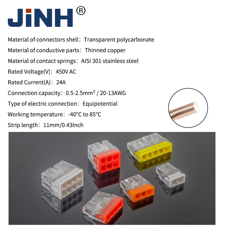 50Pcs Mini Quick Push in Connectors Hard Stainless Easy Electrical Splicing Terminal Blocks 2 3 4 5 6 8 Ports