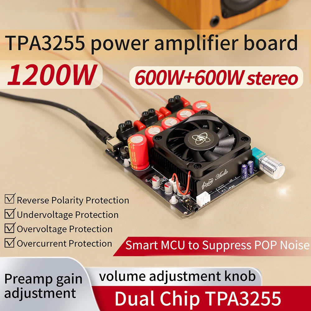 1200W High-Power Pure Post Stage Amplifier Board 600W+600W TPA3255 Bridged Mono 600W AMP Audio Music Power Amplifier Board