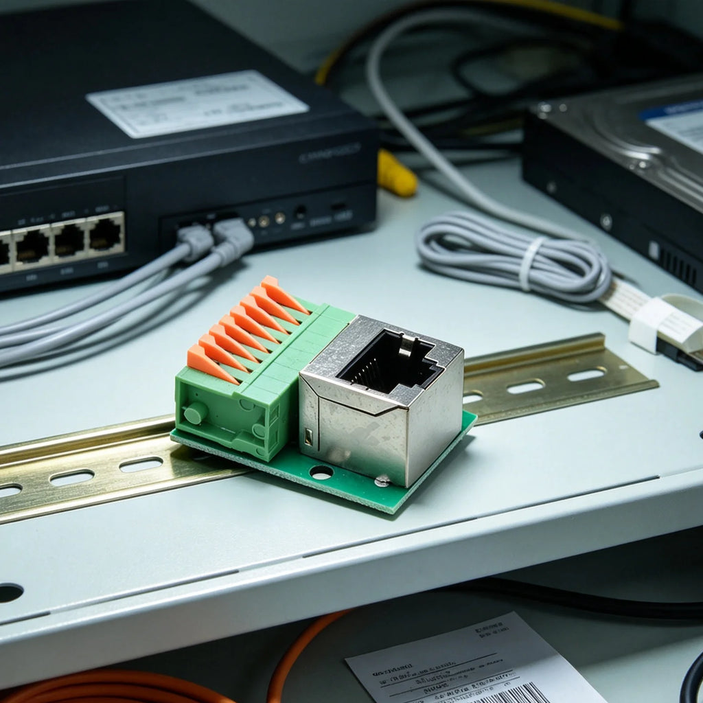 Solderless RJ45 Terminal Block DIN Rail Mount Gigabit Shielded Ethernet Breakout Board FR4 Material For PLC Security Monitoring