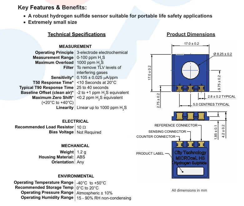 Carbon Monoxide Combustible Hydrogen Sulfide Gas Sensor SR-M-MC MICROceL CF SR-H-MC MICROceL HS SR-W-MP75C MICROpeL 75C