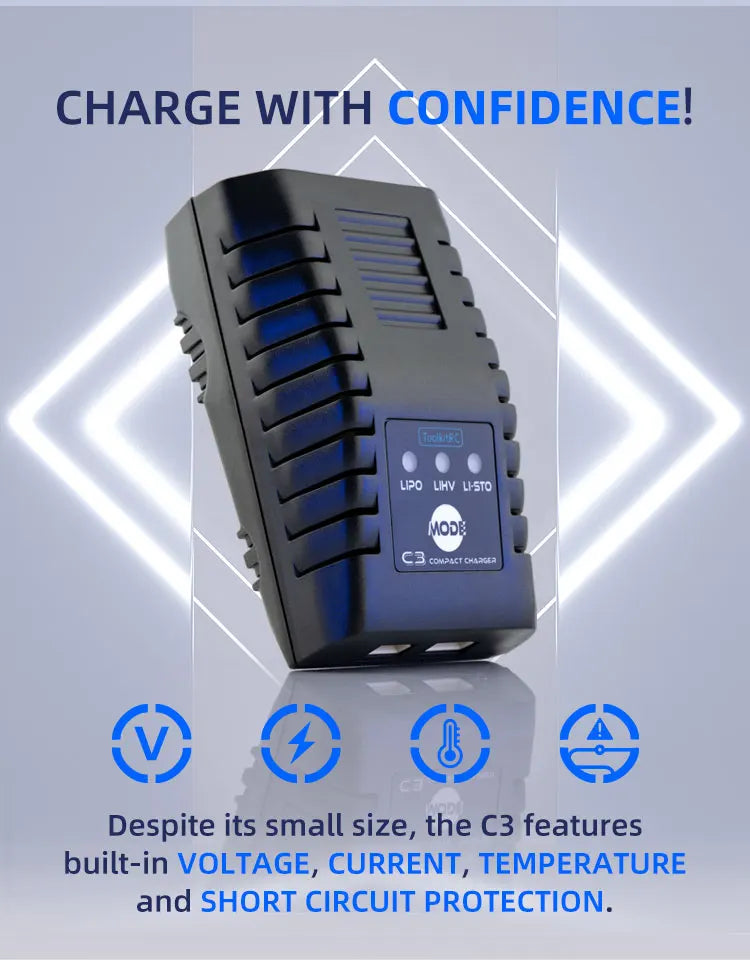 ToolkitRC C3 Balance Charger 2S 3S 25W LiPo LiHv RC Model Simple Universal Charger for FPV RC Model
