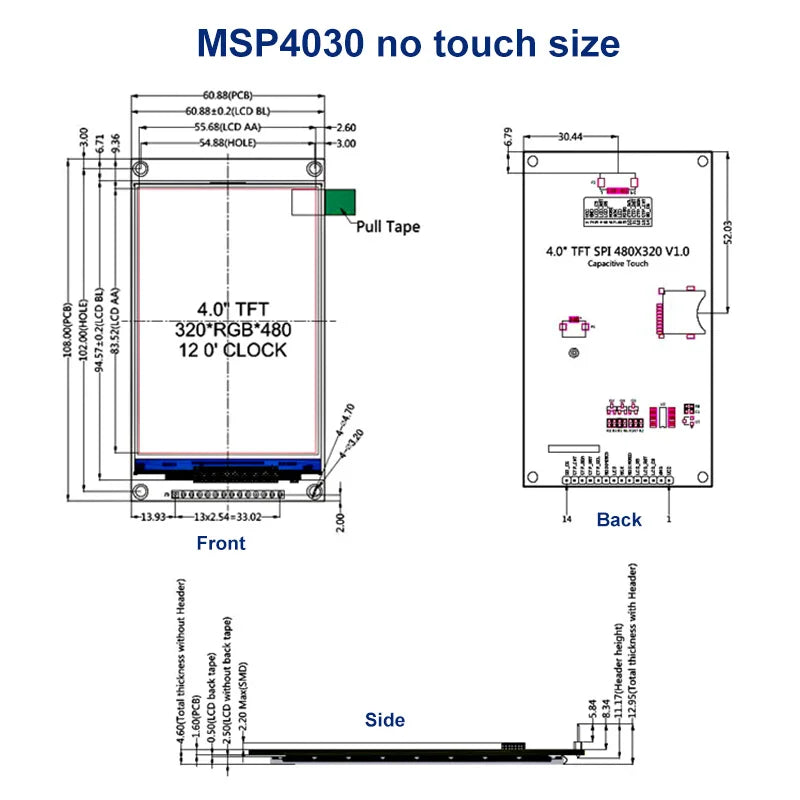 4.0 Inch 320X480 SPI TFT LCD Module ESP32 Display ST7796 TN Capacitive Touch LCD Screen for Arduino/Mega2560/C51/STM32//ESP32