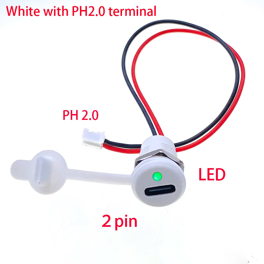 2/5PC USB C High Current Charging Socket with Nut Snap Lock Plate TYPE-C LED Lamp Female Type C Waterproof Female Connector Jack