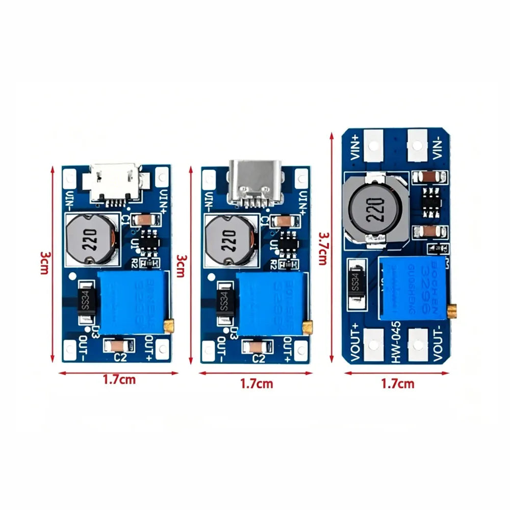 MT3608 DC-DC Adjustable Boost Module 2A Boost Plate Step Up Module with MICRO USB 2V-24V to 5V 9V 12V 28V SX1308 2A