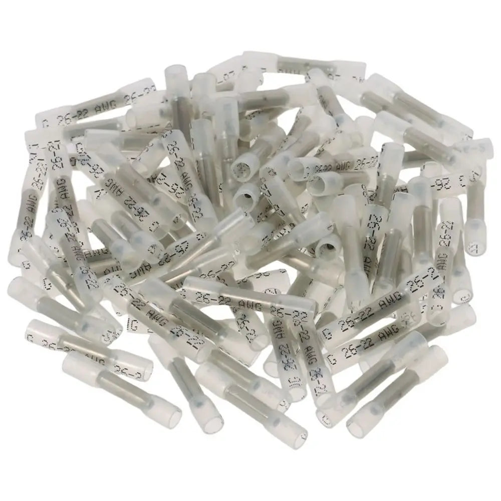 100Pcs 26-24 AWG Heat Shrink Butt Connectors Marine Grade Clear Waterproof Butt Splice Insulated Crimp Terminals Kit Marine