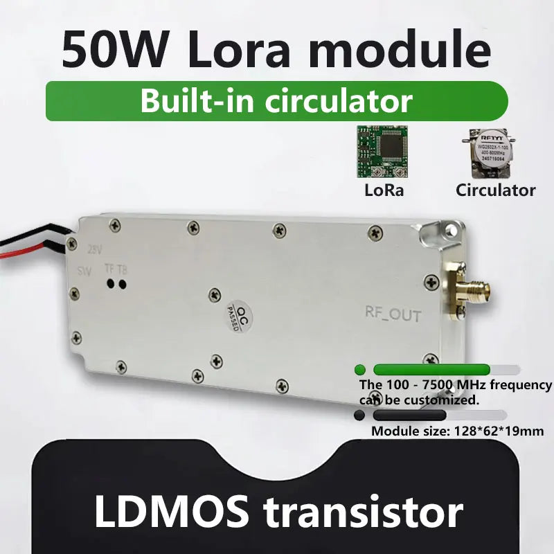 50W RF Lora Module Built‑in Circulator LDMOS Transistor 100‑7500MHz Adjustable Frequency Radio Frequency Electronic Module