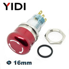 16mm 19mm 22mm Emergency Stop Switch Mushroom Round E-stop Metal Push Button Stop Switch 1NO1NC 2NO2NC Latching Switch On Off