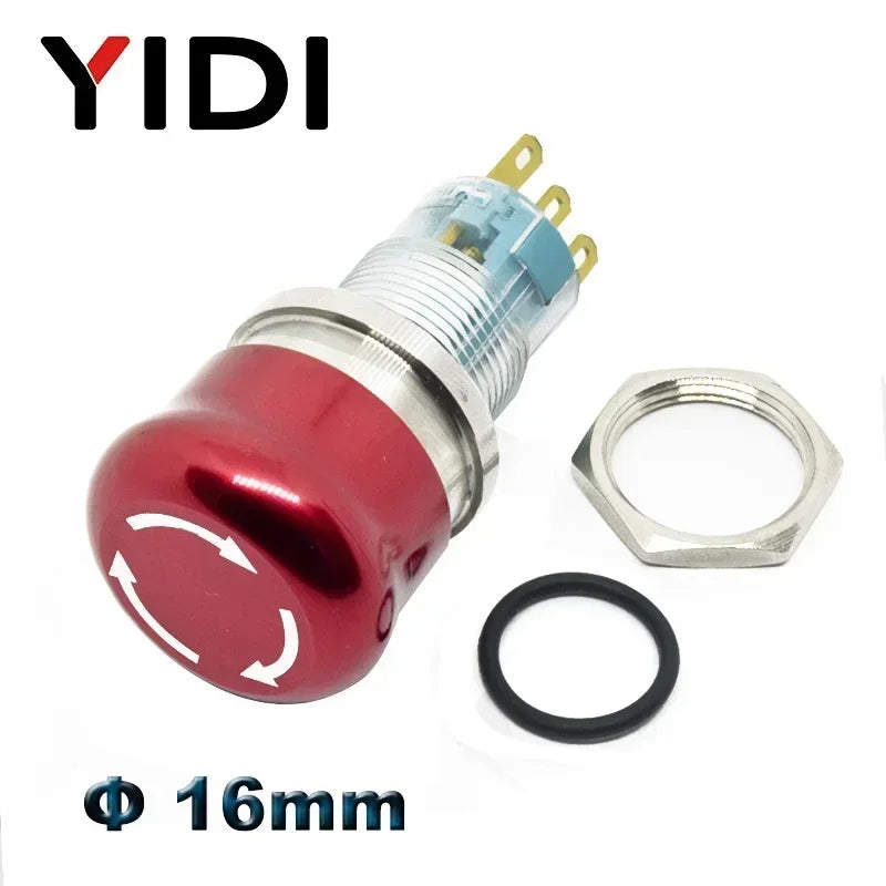 16mm 19mm 22mm Emergency Stop Switch Mushroom Round E-stop Metal Push Button Stop Switch 1NO1NC 2NO2NC Latching Switch On Off