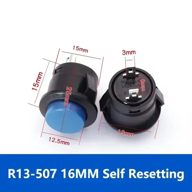 5/20/100Pcs R13-507 16mm Round Switch Momentary Push Button Switch 2Pins ON-OFF Self-reset Panel Mounting