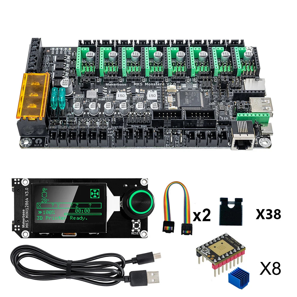 3D Printed Accessories Makerbase MKS Monster8 V2 32Bit Control Board 3D Printer Parts TMC2209 A4988 for Voron VS Spider Octopus