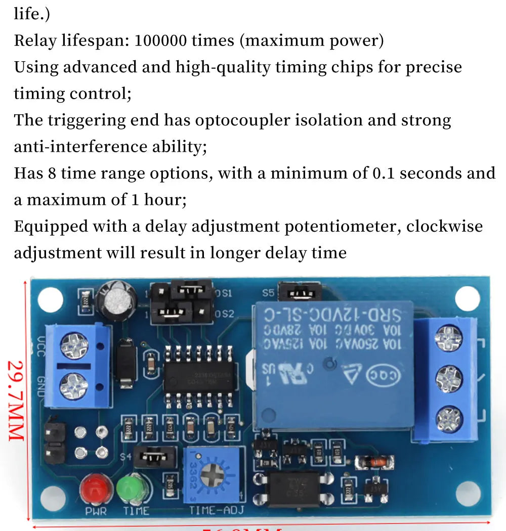 High Quality Delay Relay Delay Turn On / Delay Turn Off Switch Module with Timer DC 12V 5V