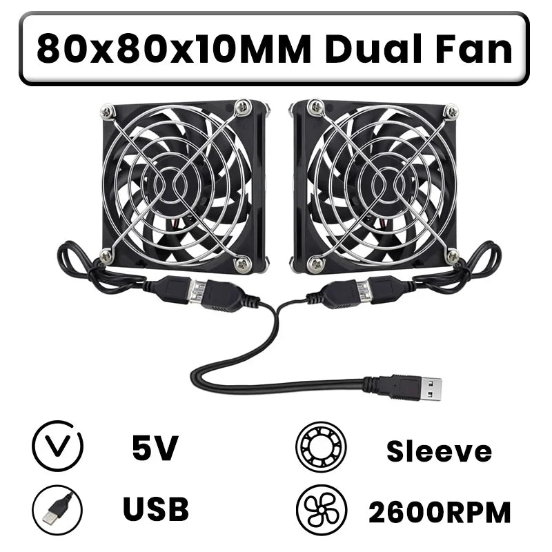 GDSTIME Dual 40mm 50mm 60mm 80mm 92mm 120mm 140mm DC 5V Powered USB Fans with 2 in 1 USB Cable for AV Receiver DVR Cooling