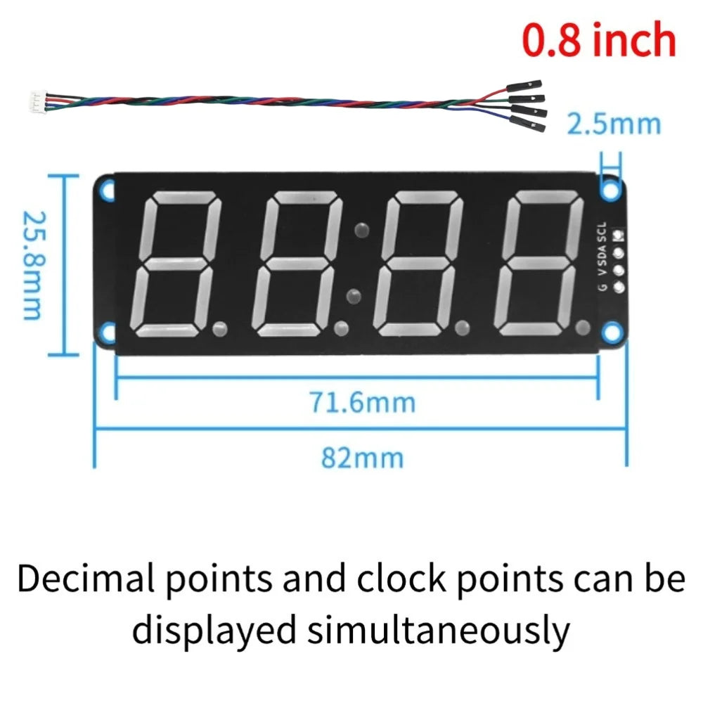 I2C 4-digit 7-segment LED Display Module, Supporting Coexistence of Decimals and Clocks I2C Digital Tube Compatible with HT16K33