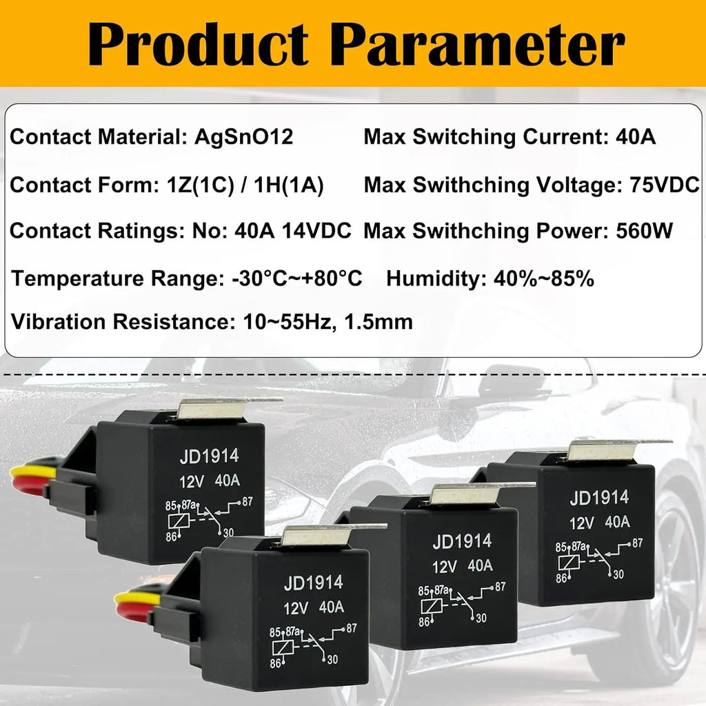 1PCS Waterproof Automotive Relay 12V 24V 40A 4 5 Pin Relay SPDT with Sockets and Wiring Harness Switch Kits for Car Truck