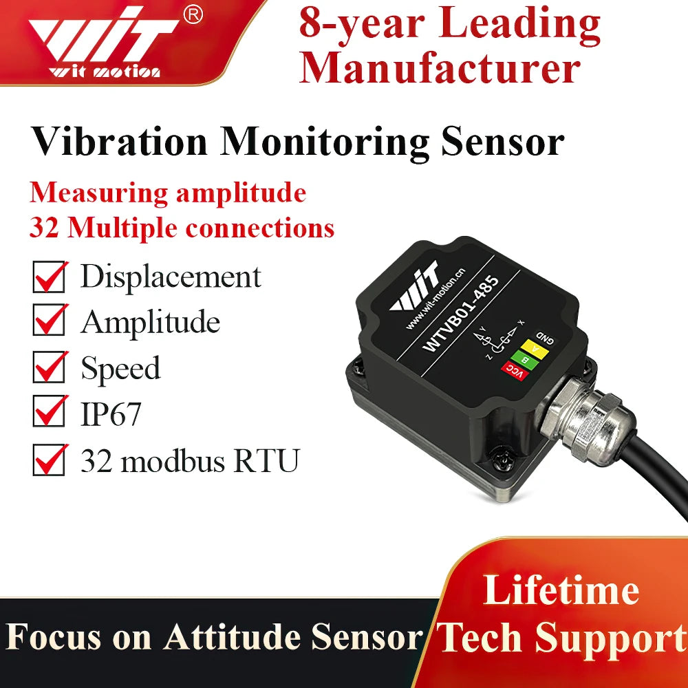 WitMotion WTVB01-485 IPX8 Vibration Sensor 3axis (XYZ) Modbus Vibration Analyzer Displacement(Acceleration +Speed+Amplitude)