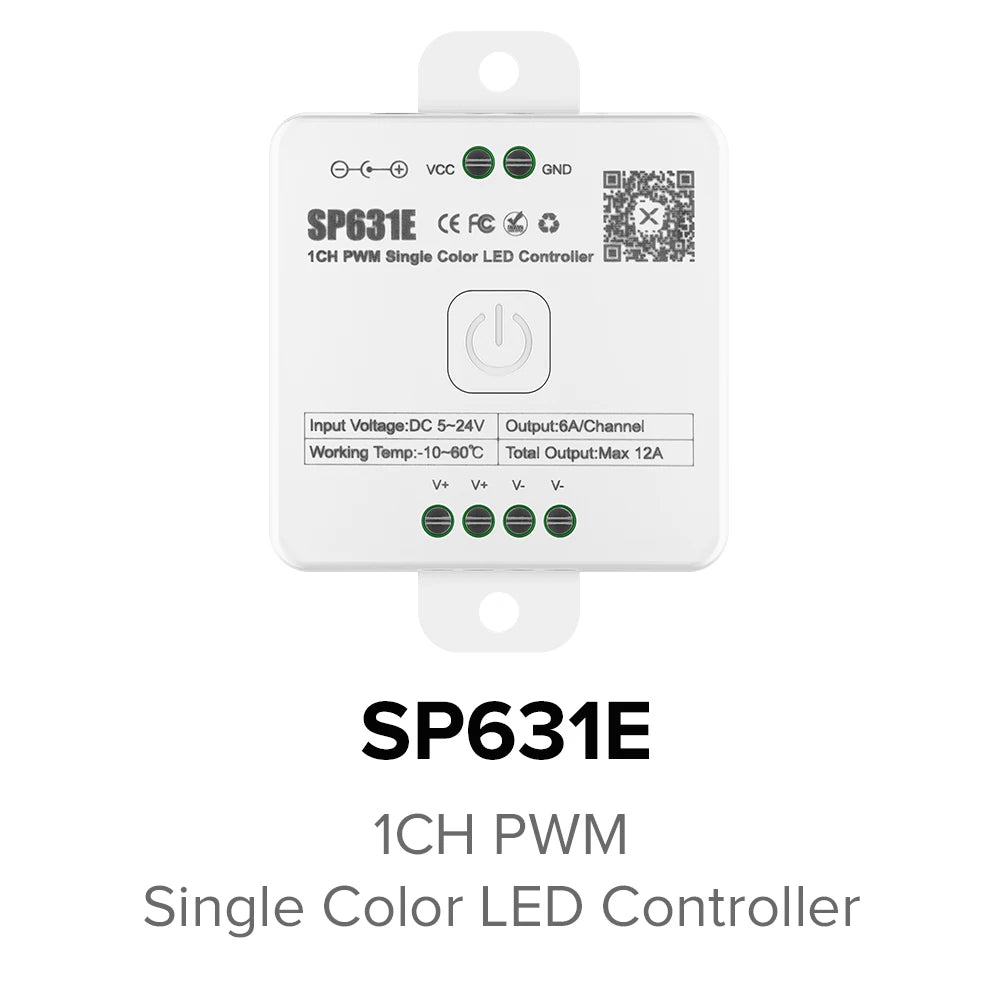 SP630E All In One LED Controller 5CH PWM SPI Pixels LED Light Strip WS2812B WS2811 SK6812 FCOB 5050 RGB RGBW CCT Music BT 5V-24V